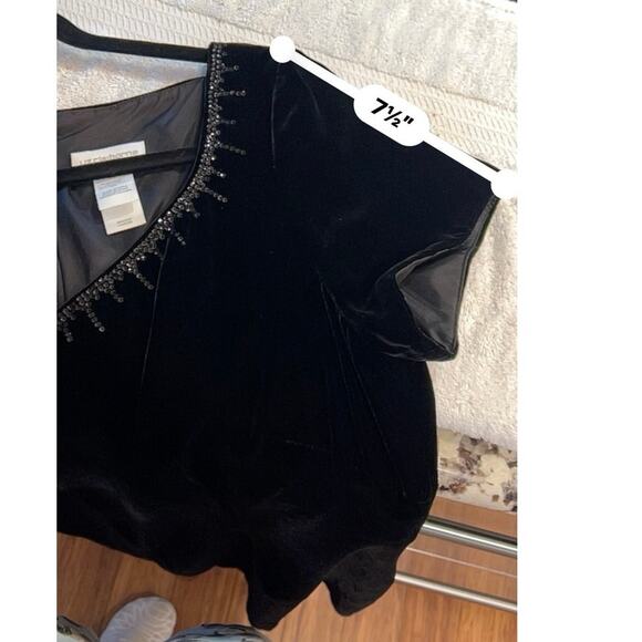 Liz Claiborne Black Velvet Rhinestone Cocktail Dress – Size 14 | Elegant V-Neck - Picture 7 of 11